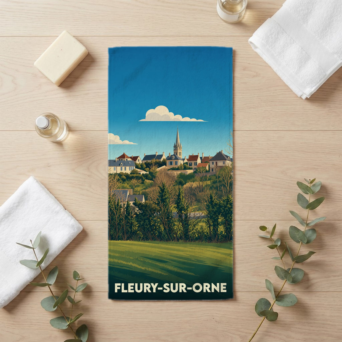 Serviette de bain 30 cm x 60 cm souvenir de Fleury-sur-Orne