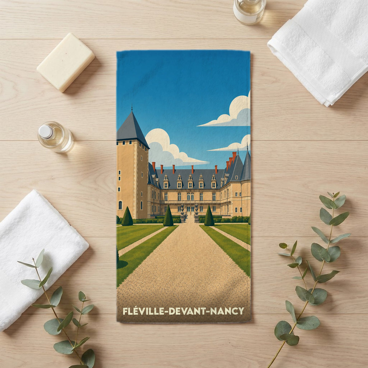 Serviette de bain 30 cm x 60 cm souvenir de Fléville-devant-Nancy