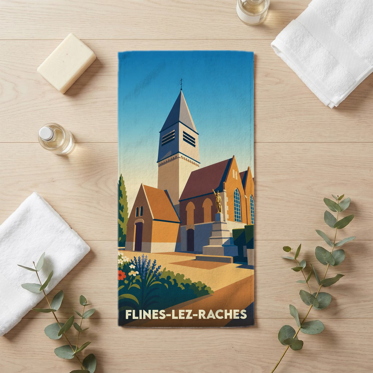 Serviette de bain 30 cm x 60 cm souvenir de Flines-lez-Raches