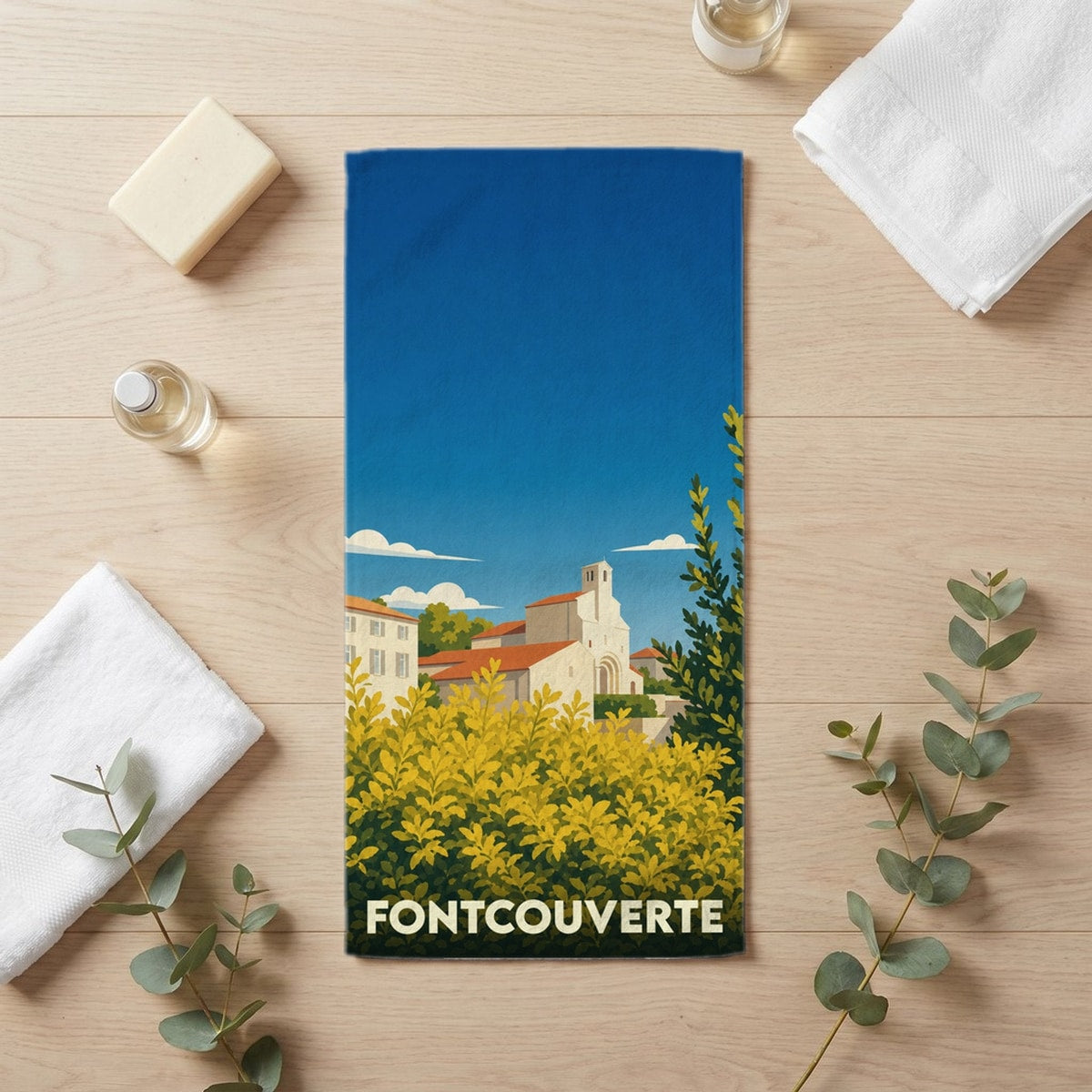 Serviette de bain 30 cm x 60 cm souvenir de Fontcouverte