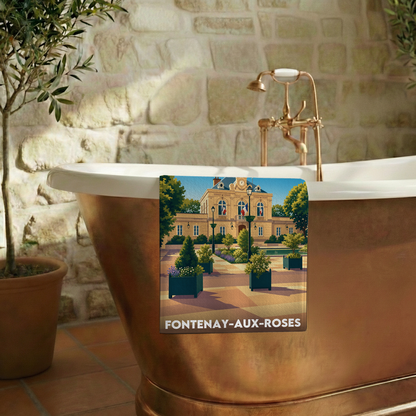 Serviette de bain souvenir de la ville de Fontenay-aux-Roses avec une illustration stylisée.