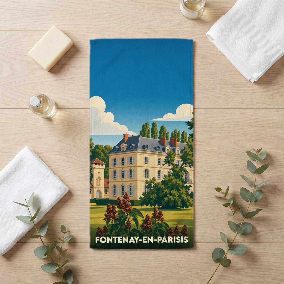Serviette de bain 30 cm x 60 cm souvenir de Fontenay-en-Parisis