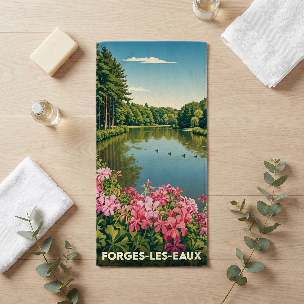 Serviette de bain 30 cm x 60 cm souvenir de Forges-les-Eaux