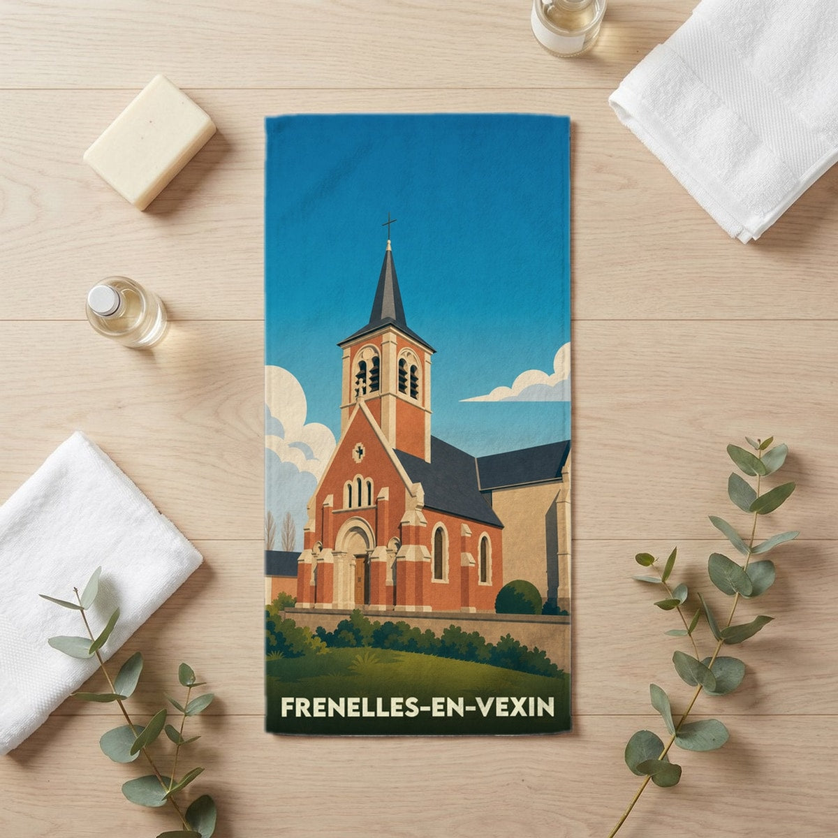 Serviette de bain 30 cm x 60 cm souvenir de Frenelles-en-Vexin