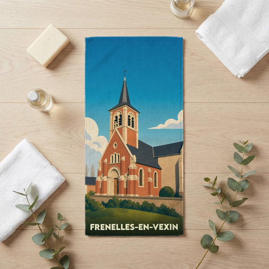 Serviette de bain 30 cm x 60 cm souvenir de Frenelles-en-Vexin
