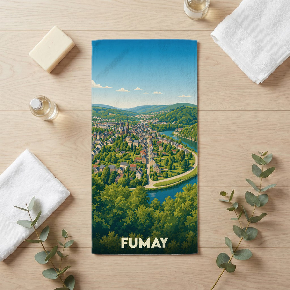 Serviette de bain 30 cm x 60 cm souvenir de Fumay