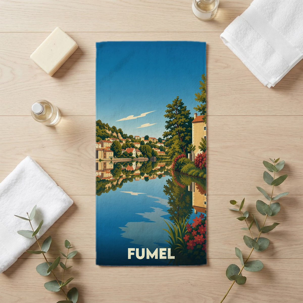 Serviette de bain 30 cm x 60 cm souvenir de Fumel