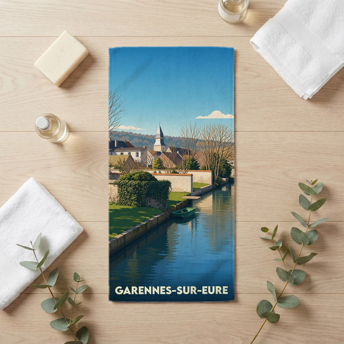 Serviette de bain 30 cm x 60 cm souvenir de Garennes-sur-Eure
