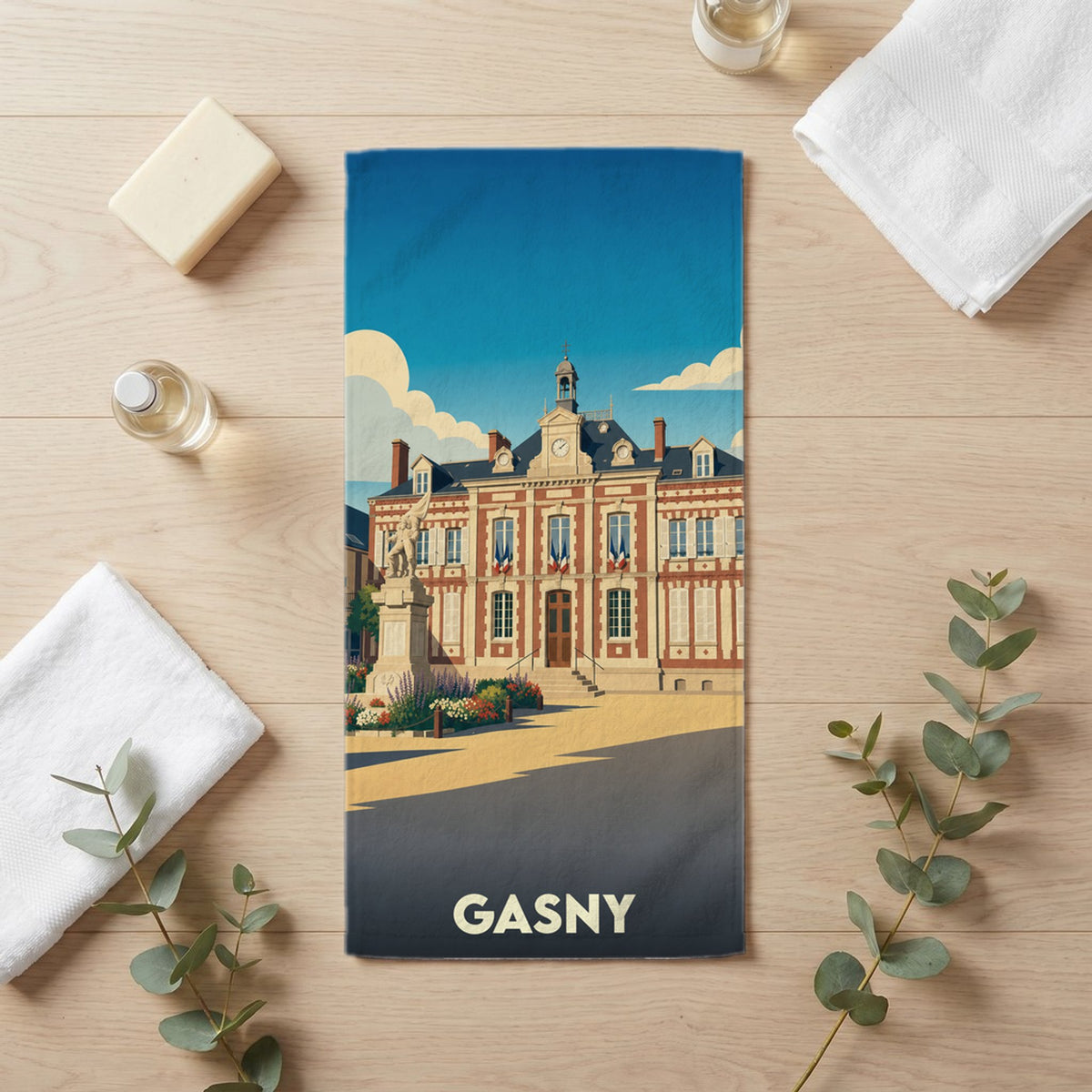 Serviette de bain 30 cm x 60 cm souvenir de Gasny