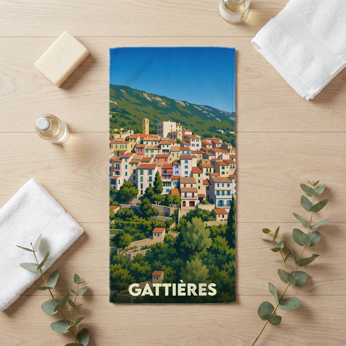 Serviette de bain 30 cm x 60 cm souvenir de Gattières