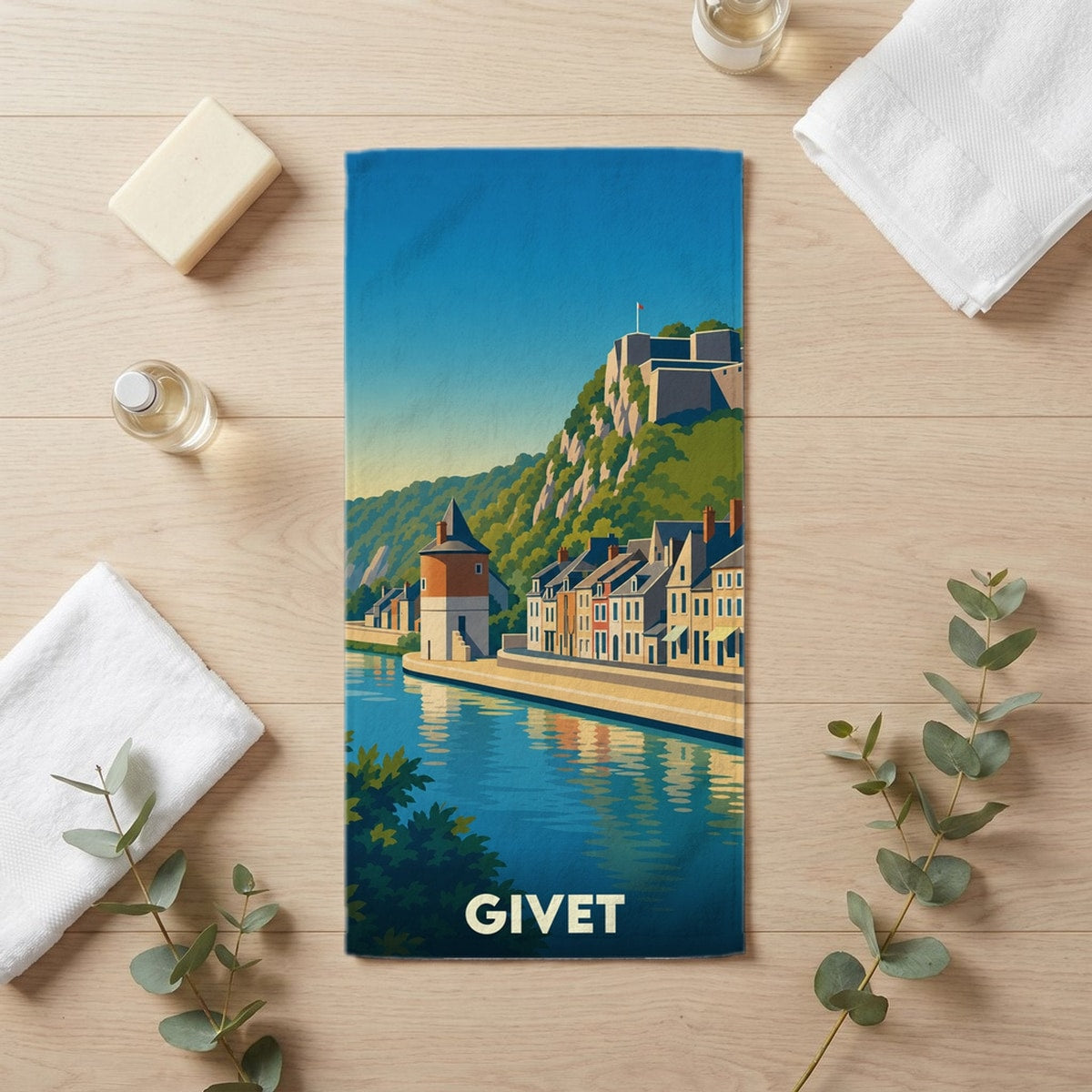 Serviette de bain 30 cm x 60 cm souvenir de Givet