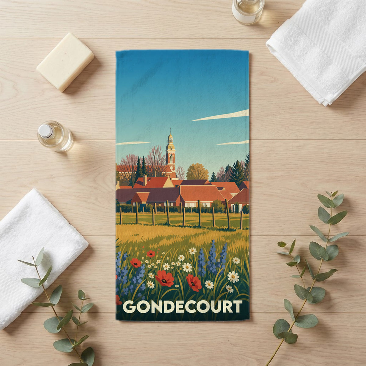 Serviette de bain 30 cm x 60 cm souvenir de Gondecourt