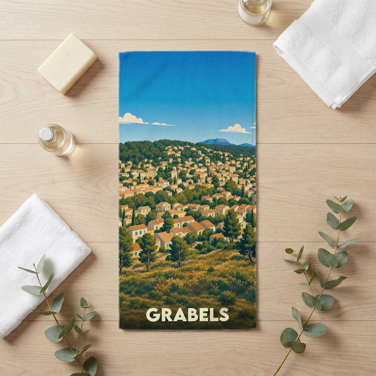Serviette de bain 30 cm x 60 cm souvenir de Grabels