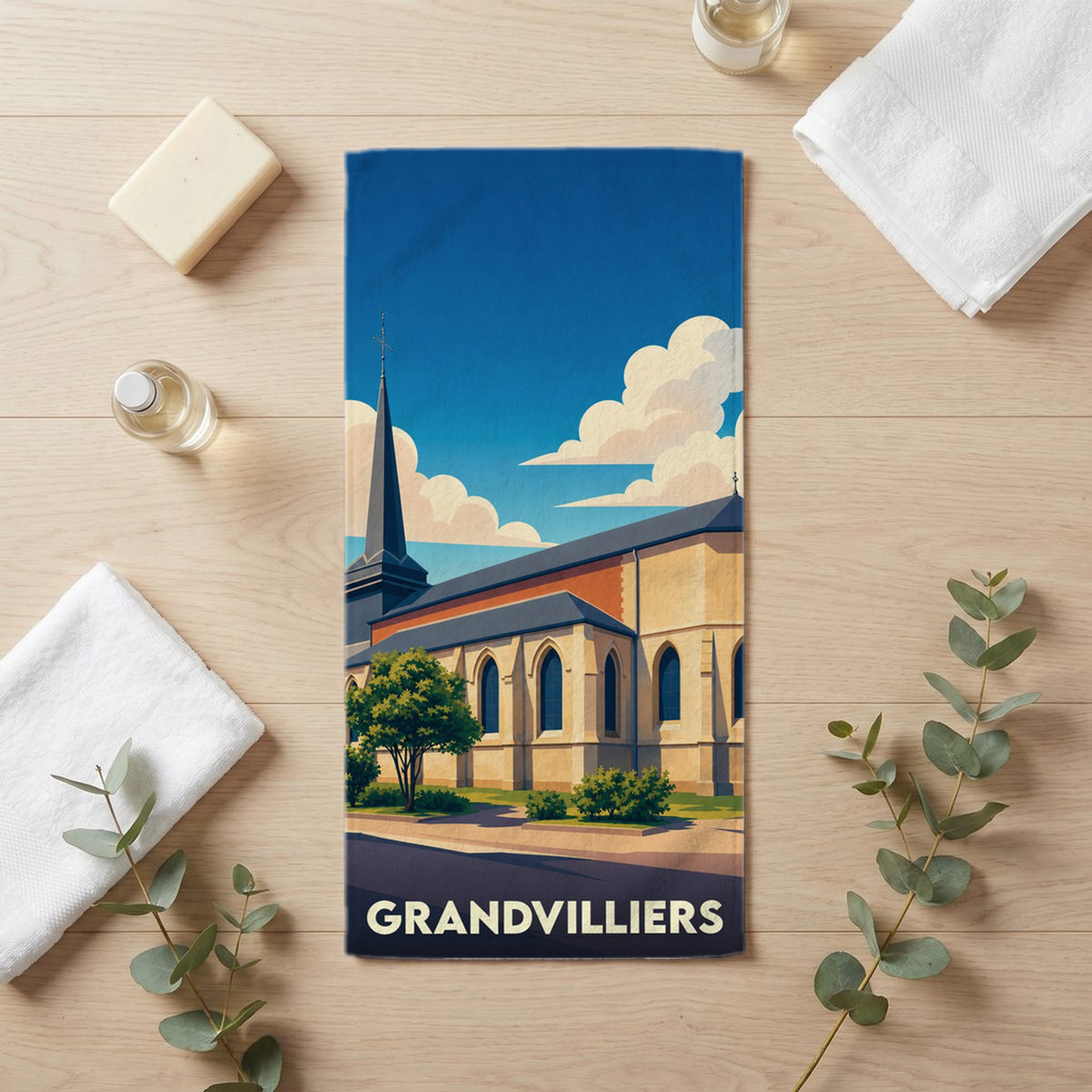 Serviette de bain 30 cm x 60 cm souvenir de Grandvilliers