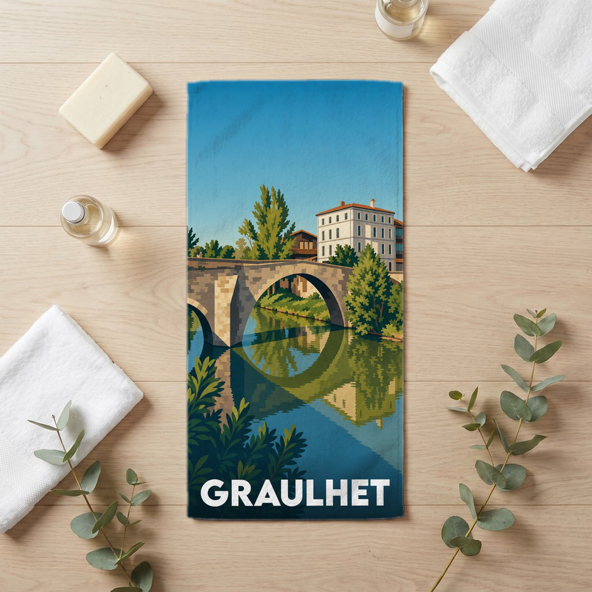 Serviette de bain 30 cm x 60 cm souvenir de Graulhet