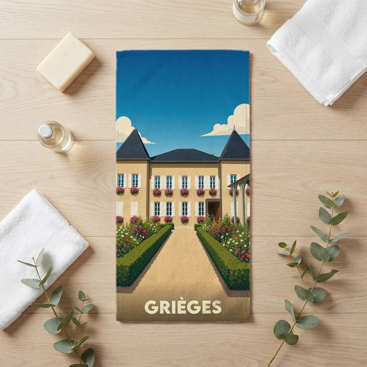 Serviette de bain 30 cm x 60 cm souvenir de Grièges