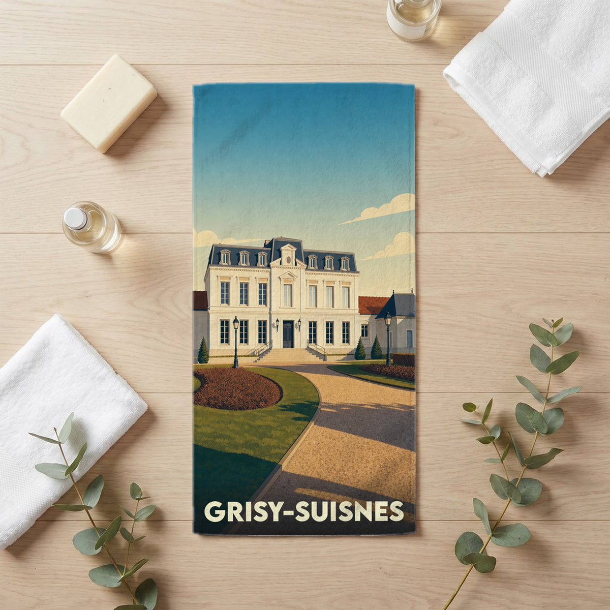 Serviette de bain 30 cm x 60 cm souvenir de Grisy-Suisnes