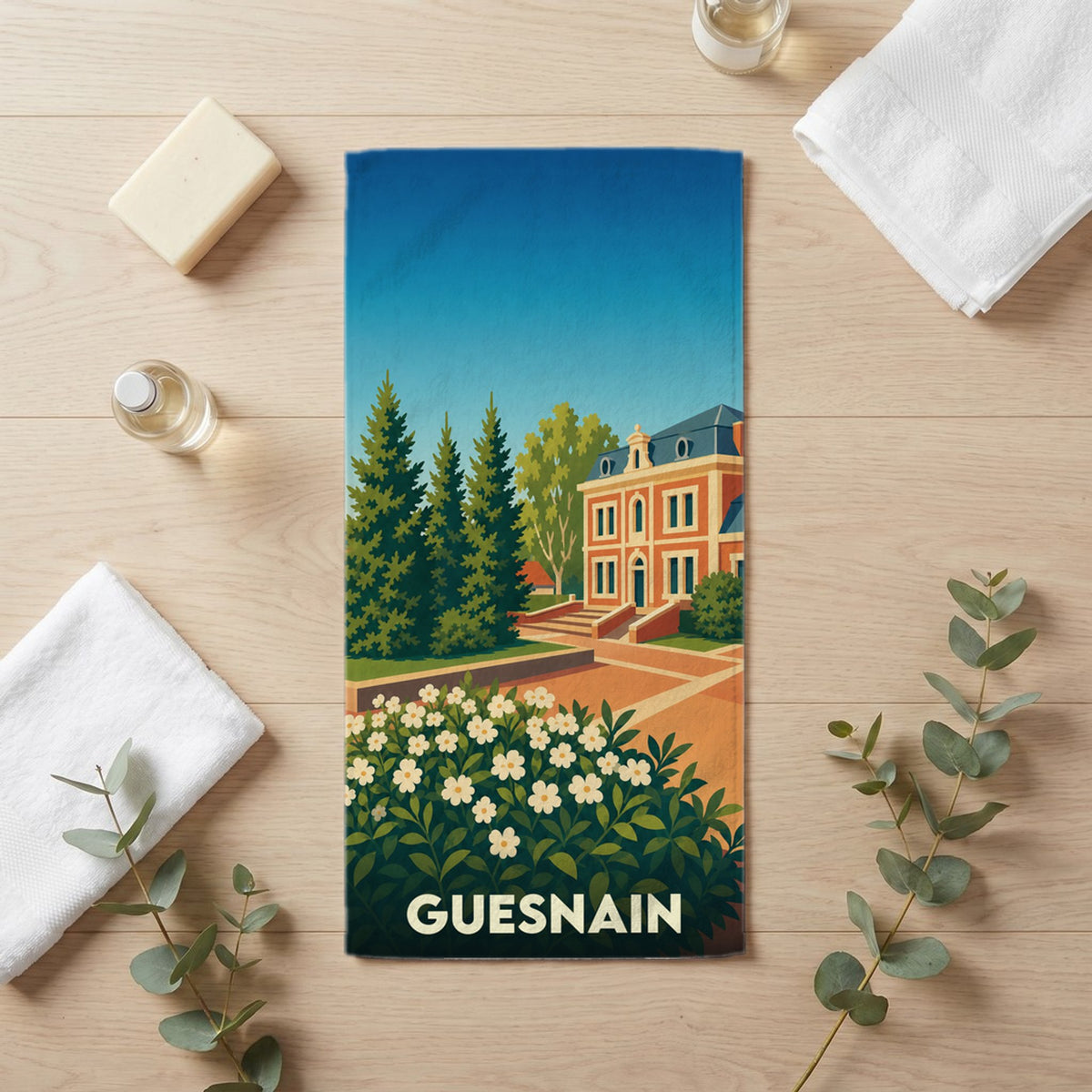 Serviette de bain 30 cm x 60 cm souvenir de Guesnain