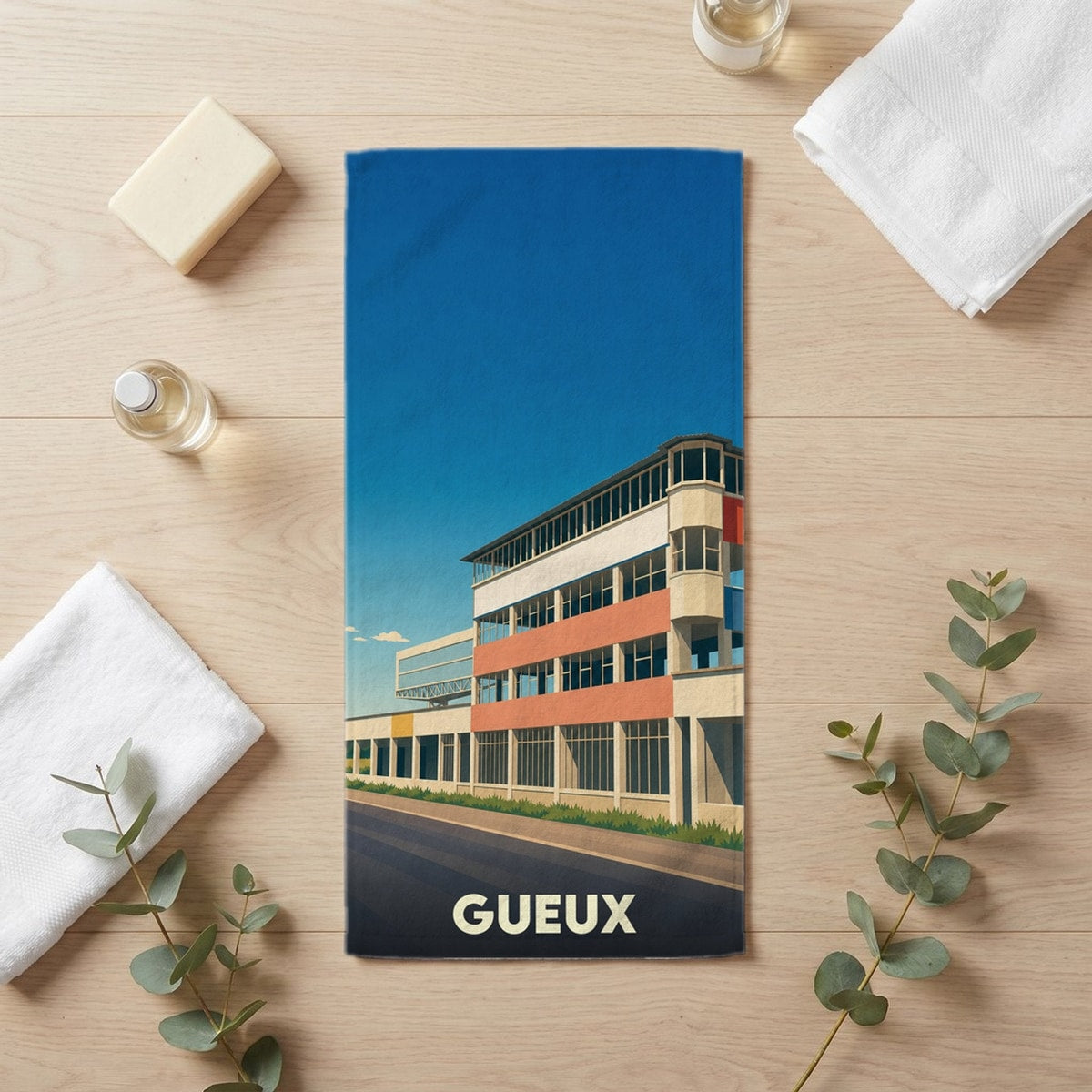 Serviette de bain 30 cm x 60 cm souvenir de Gueux