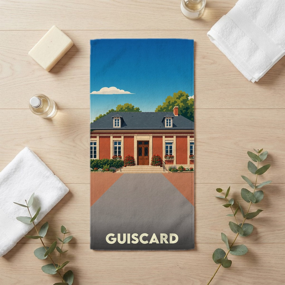 Serviette de bain 30 cm x 60 cm souvenir de Guiscard
