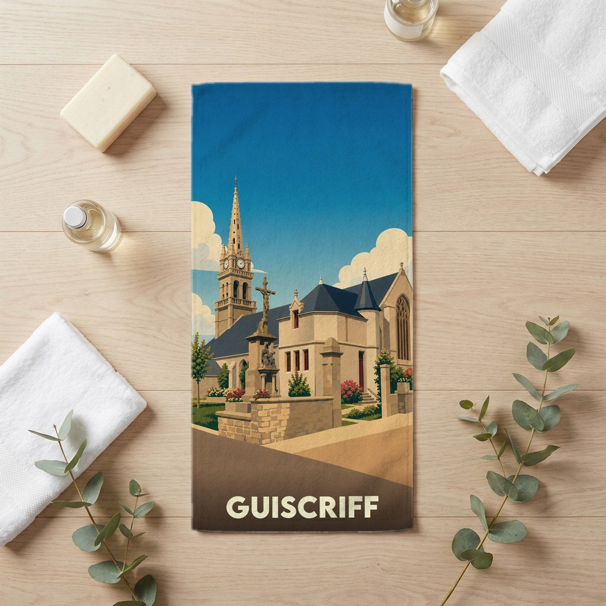 Serviette de bain 30 cm x 60 cm souvenir de Guiscriff