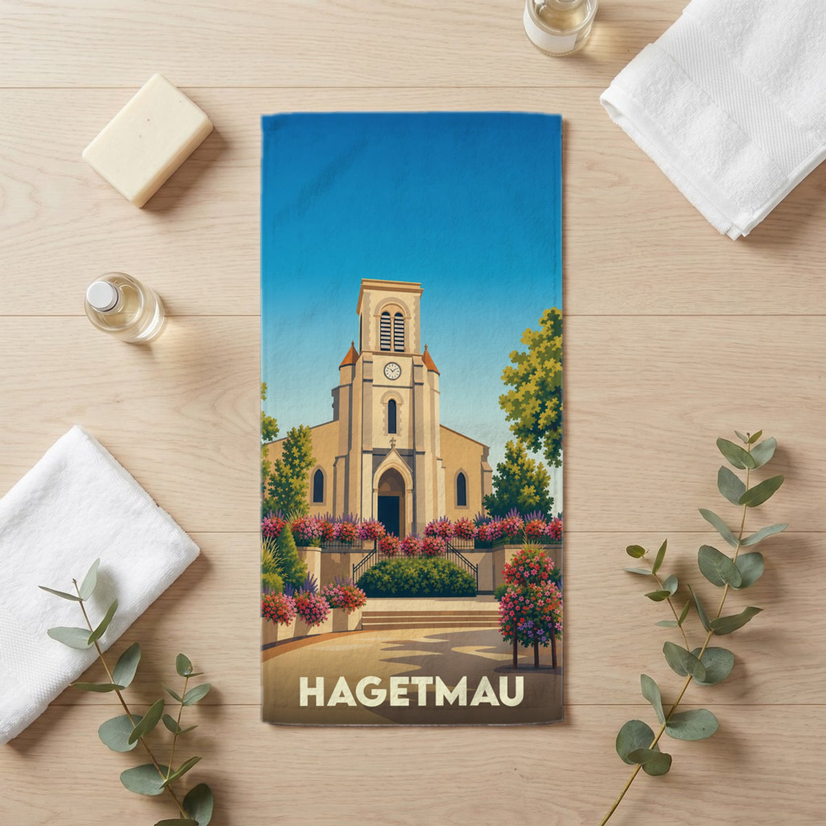 Serviette de bain 30 cm x 60 cm souvenir de Hagetmau