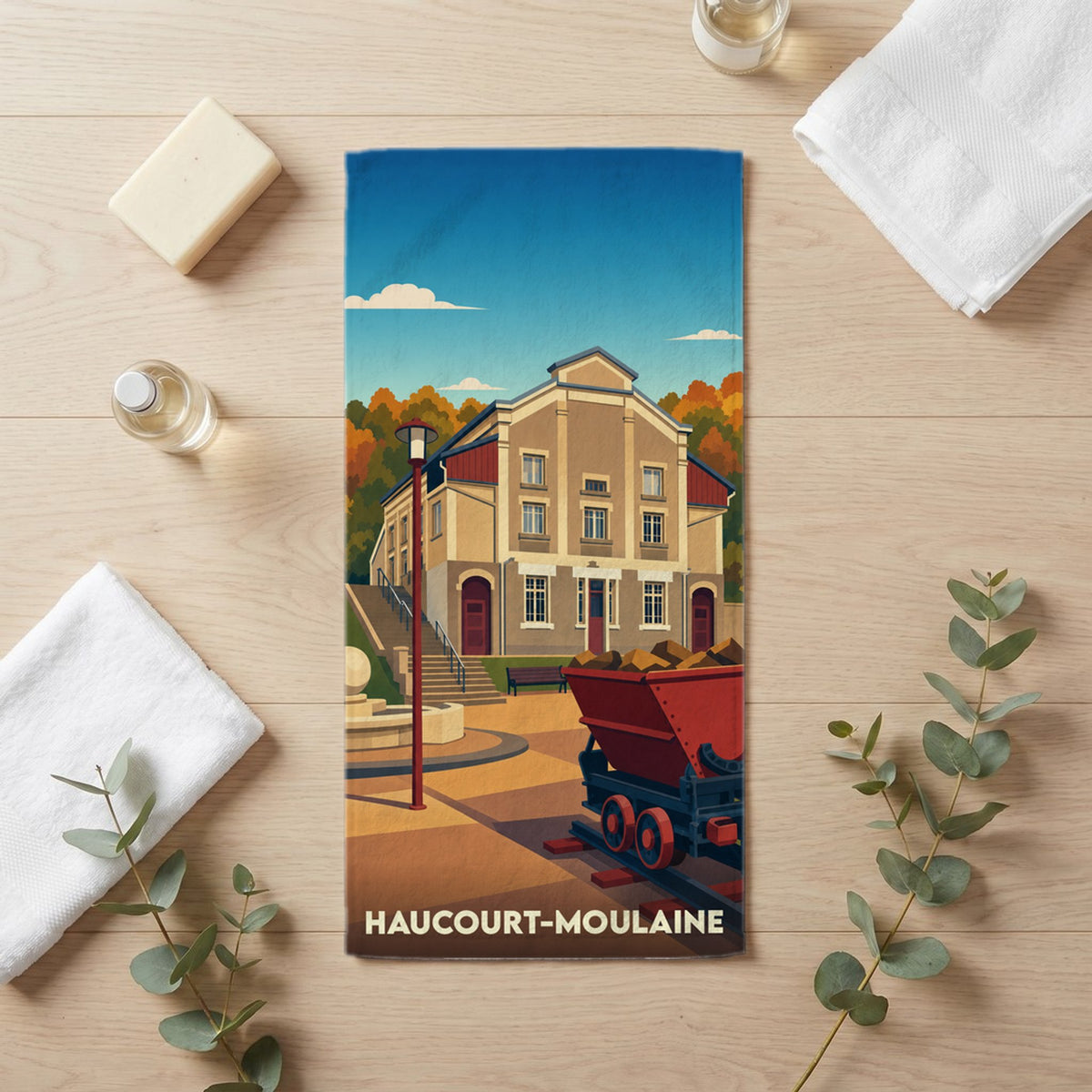 Serviette de bain 30 cm x 60 cm souvenir de Haucourt-Moulaine