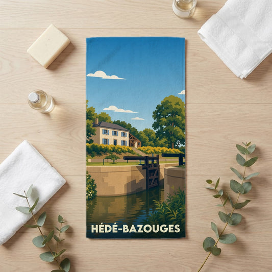 Serviette de bain 30 cm x 60 cm souvenir de Hédé-Bazouges