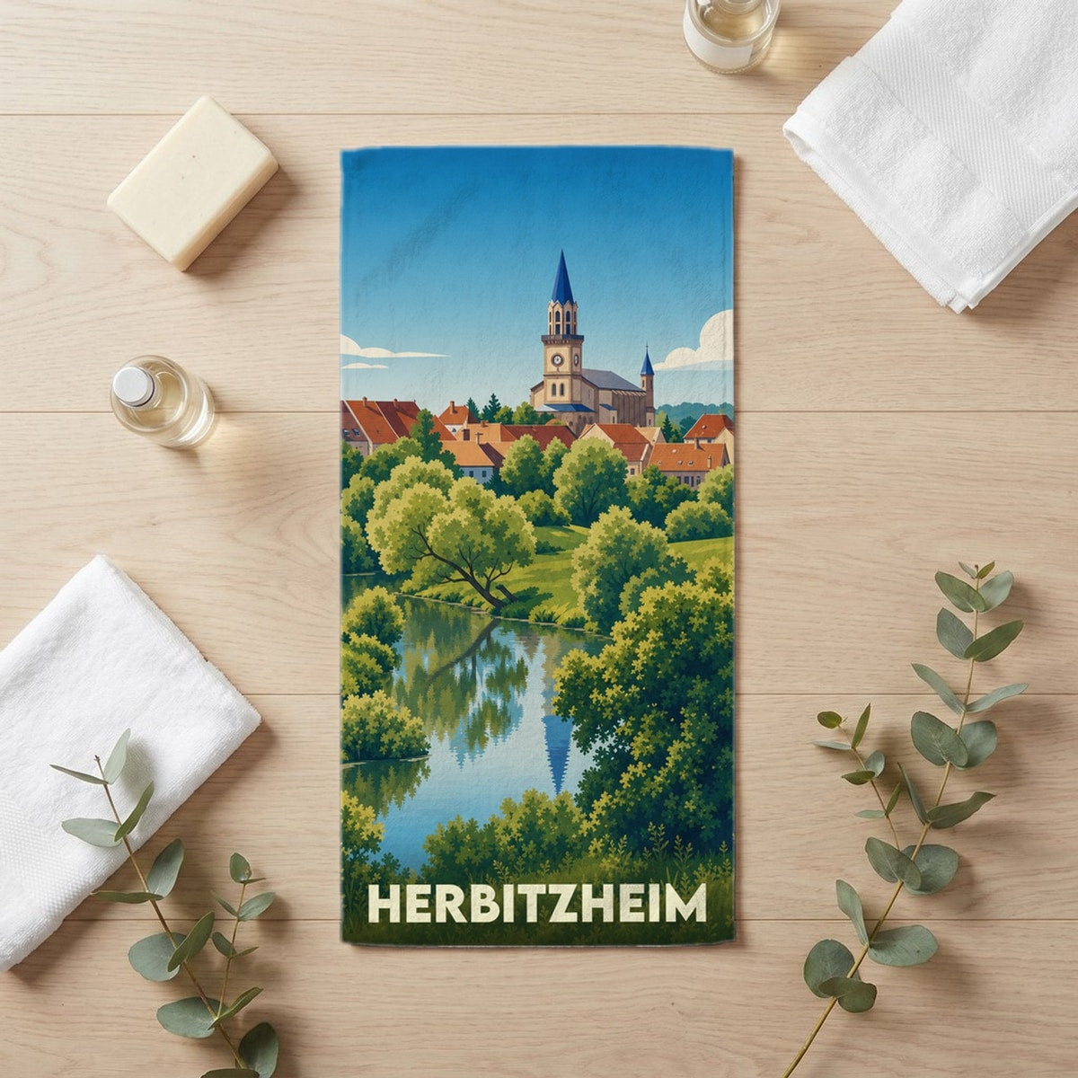 Serviette de bain 30 cm x 60 cm souvenir de Herbitzheim