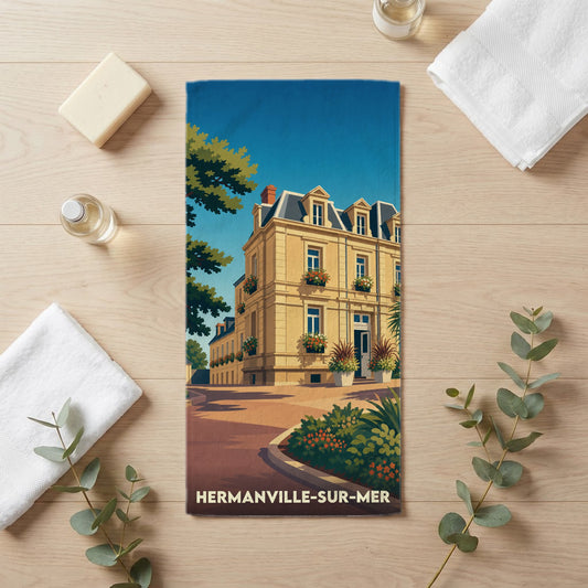 Serviette de bain 30 cm x 60 cm souvenir de Hermanville-sur-Mer