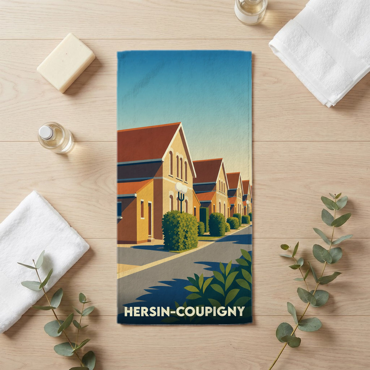 Serviette de bain 30 cm x 60 cm souvenir de Hersin-Coupigny