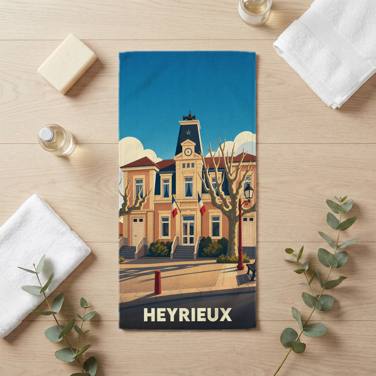 Serviette de bain 30 cm x 60 cm souvenir de Heyrieux