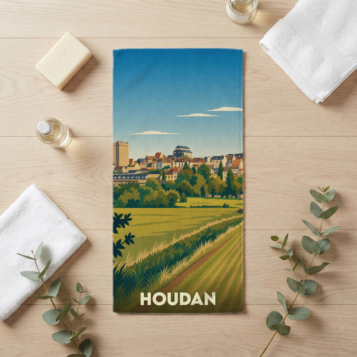 Serviette de bain 30 cm x 60 cm souvenir de Houdan