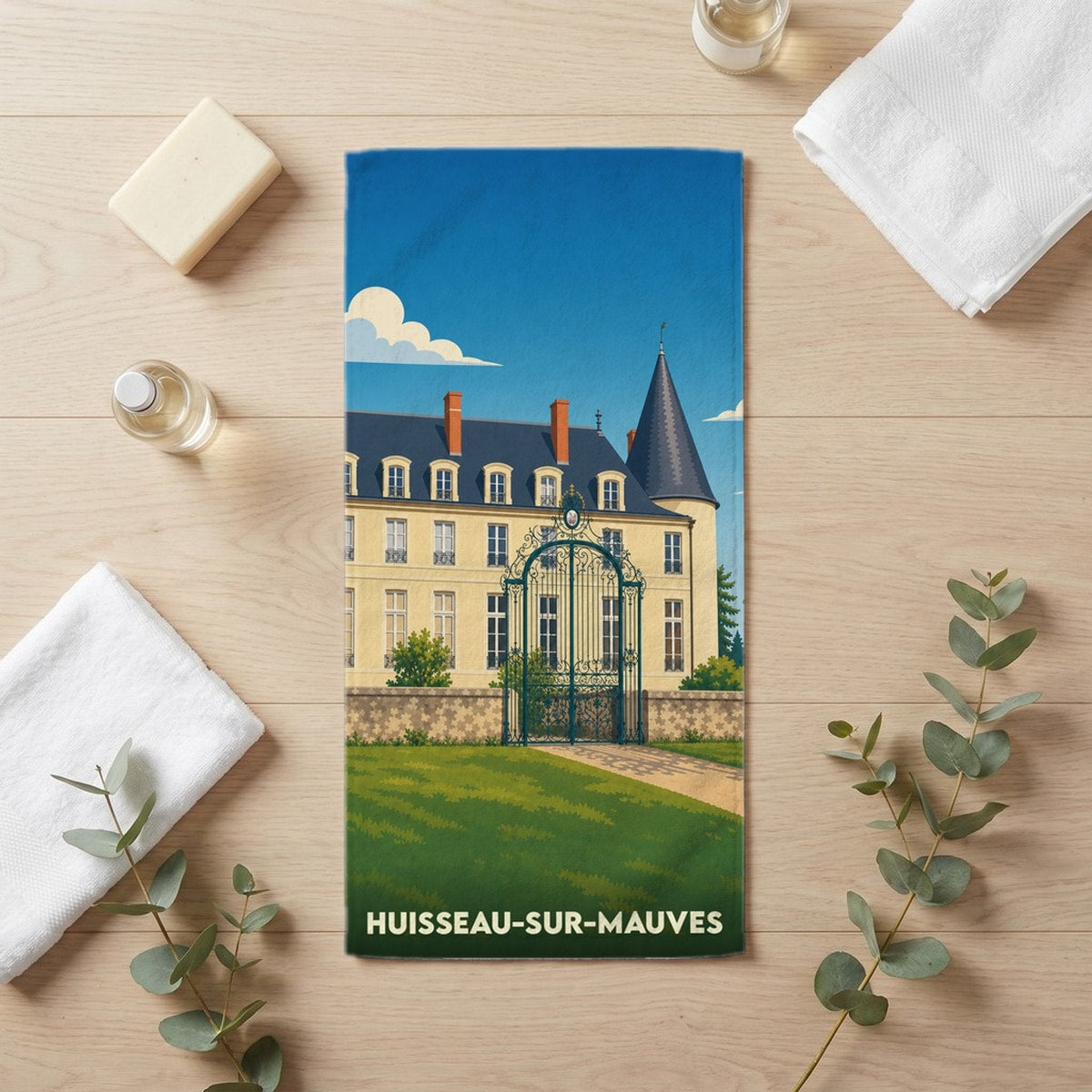 Serviette de bain 30 cm x 60 cm souvenir de Huisseau-sur-Mauves