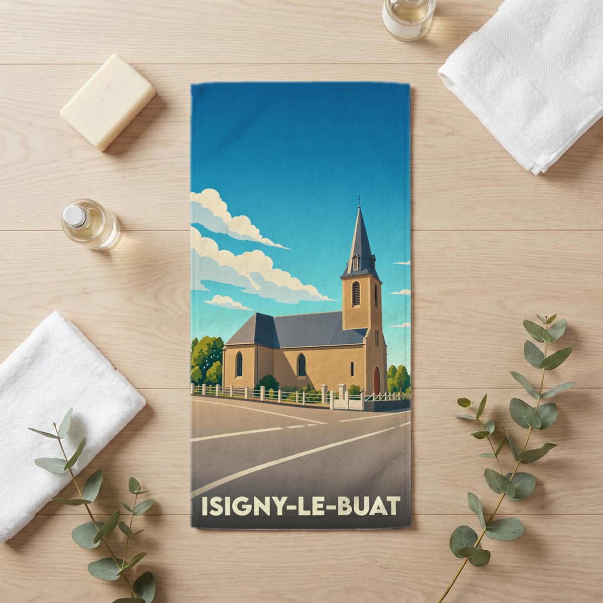 Serviette de bain 30 cm x 60 cm souvenir de Isigny-le-Buat