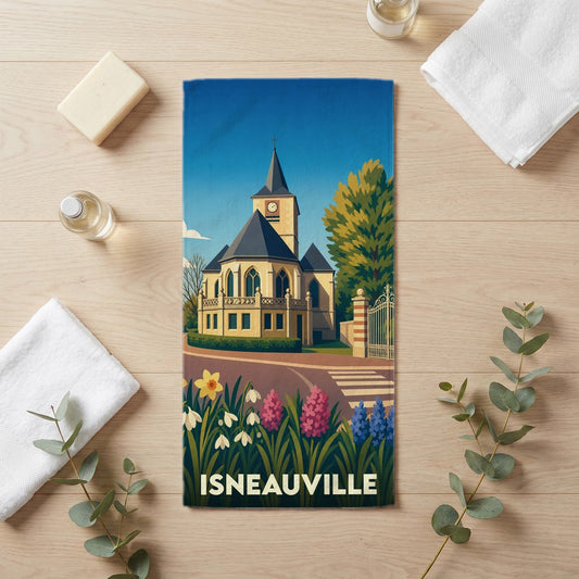 Serviette de bain 30 cm x 60 cm souvenir de Isneauville