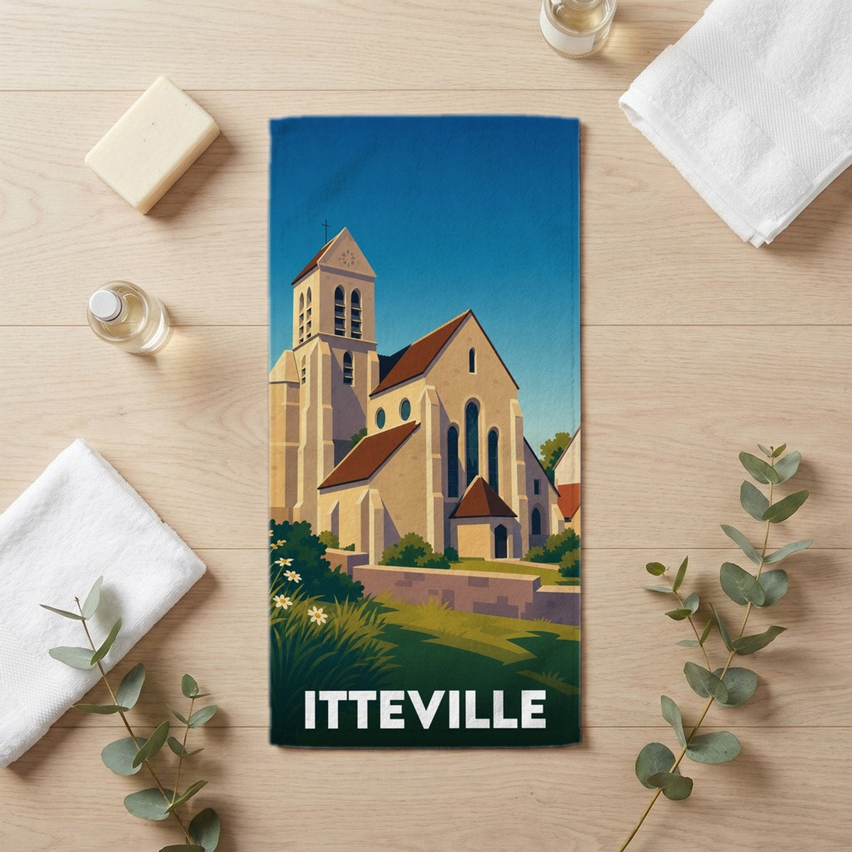 Serviette de bain 30 cm x 60 cm souvenir de Itteville
