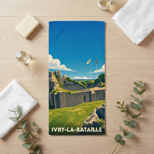 Serviette de bain 30 cm x 60 cm souvenir de Ivry-la-Bataille