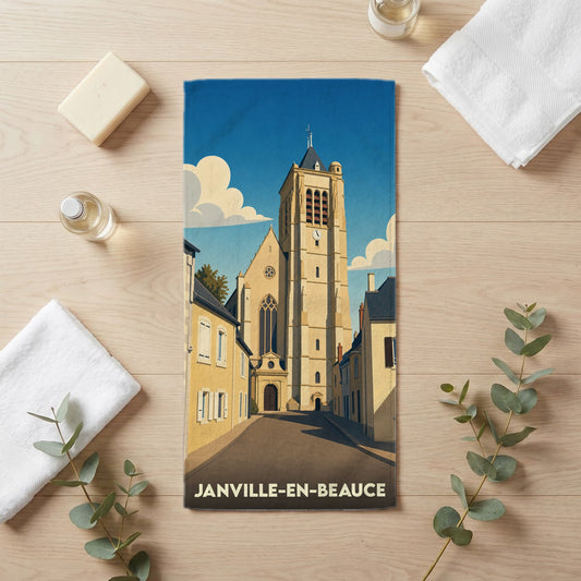 Serviette de bain 30 cm x 60 cm souvenir de Janville-en-Beauce
