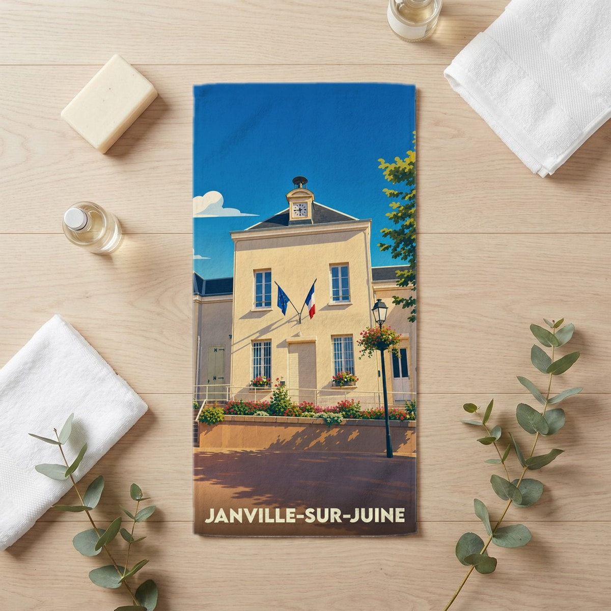 Serviette de bain 30 cm x 60 cm souvenir de Janville-sur-Juine