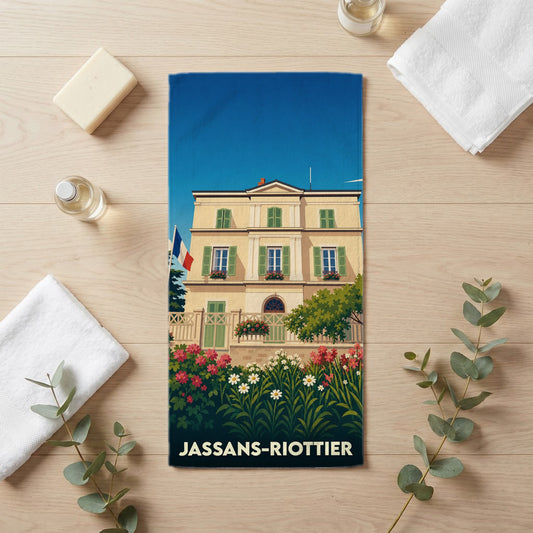 Serviette de bain 30 cm x 60 cm souvenir de Jassans-Riottier