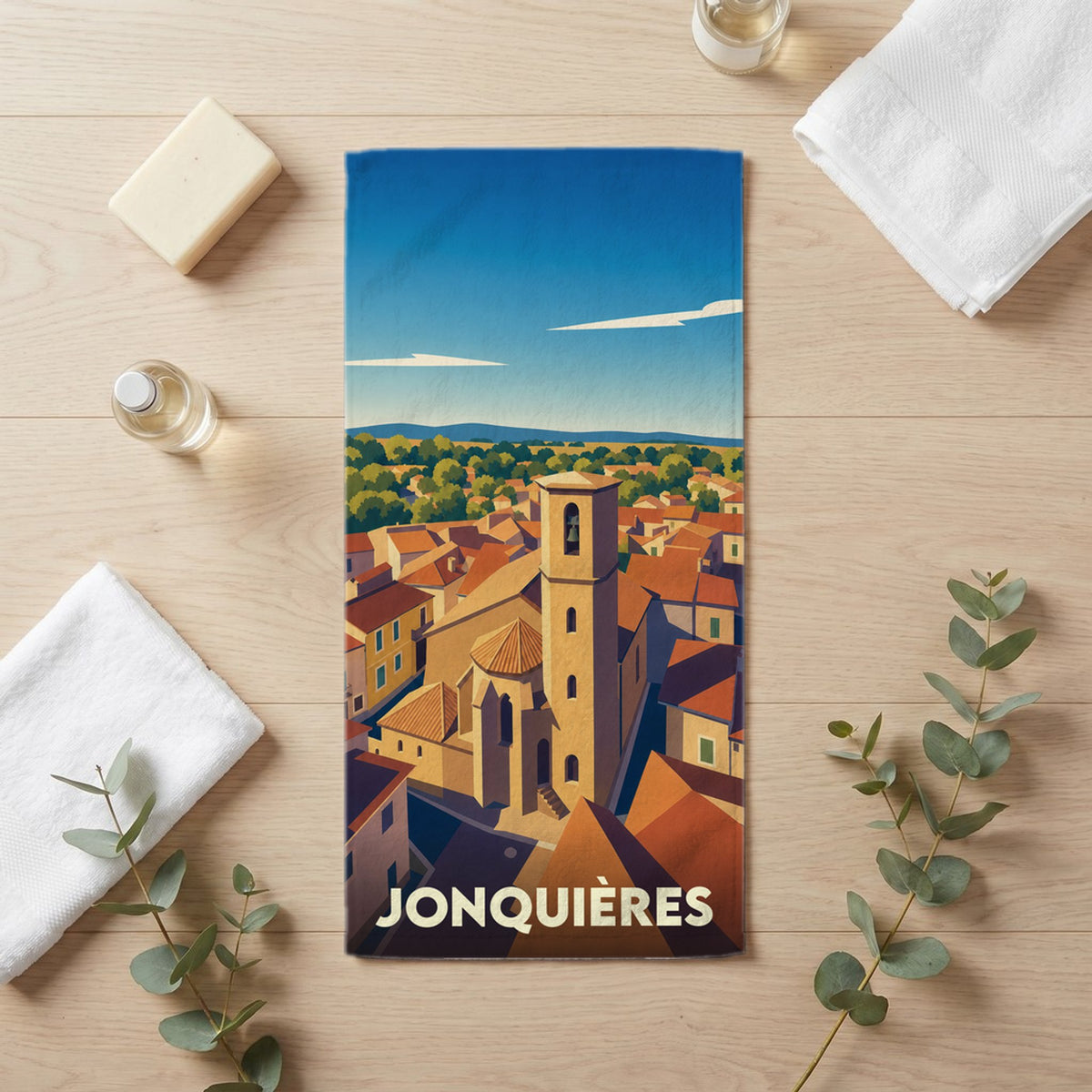 Serviette de bain 30 cm x 60 cm souvenir de Jonquières