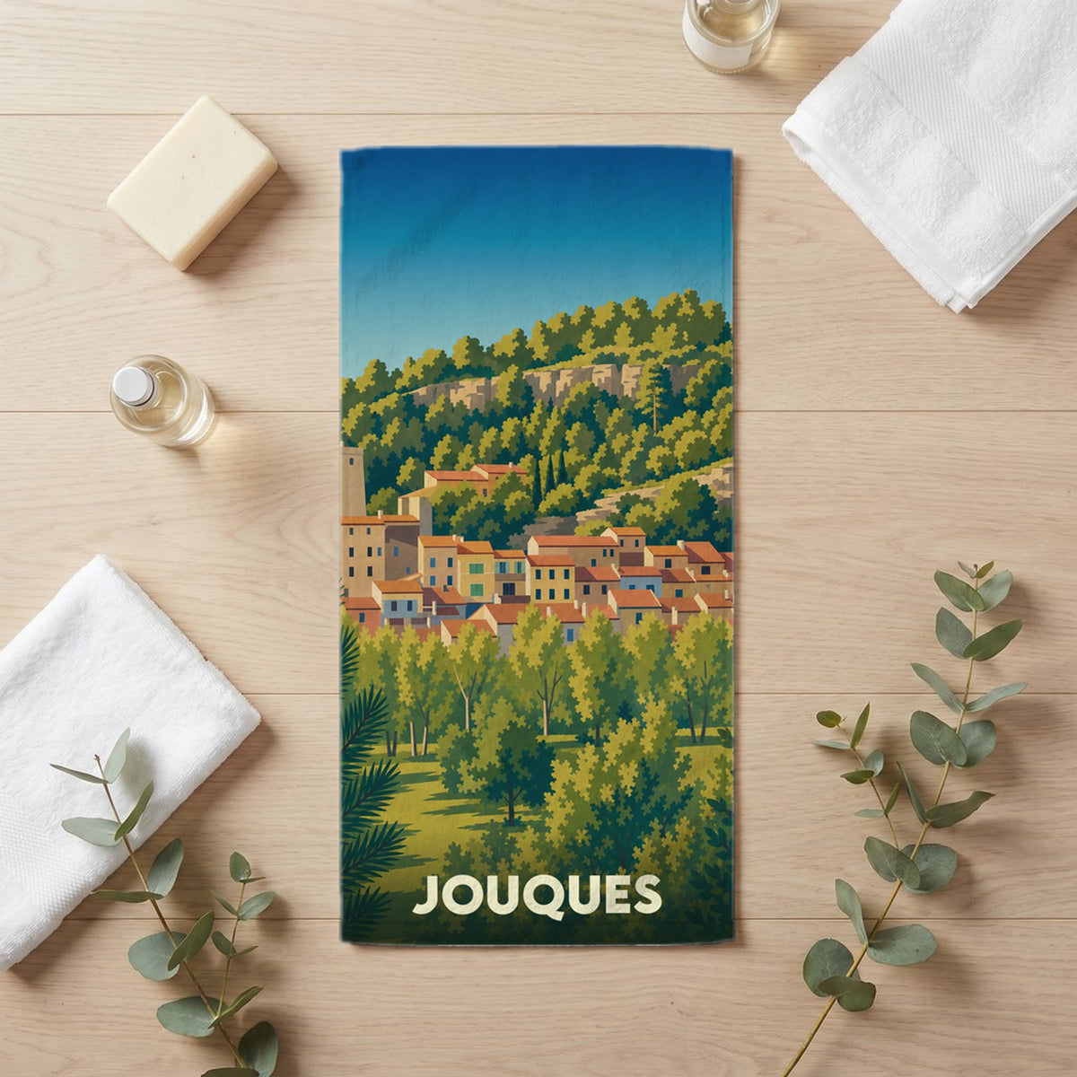 Serviette de bain 30 cm x 60 cm souvenir de Jouques