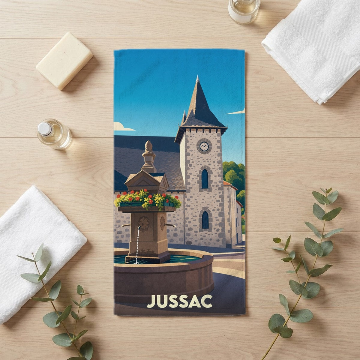 Serviette de bain 30 cm x 60 cm souvenir de Jussac