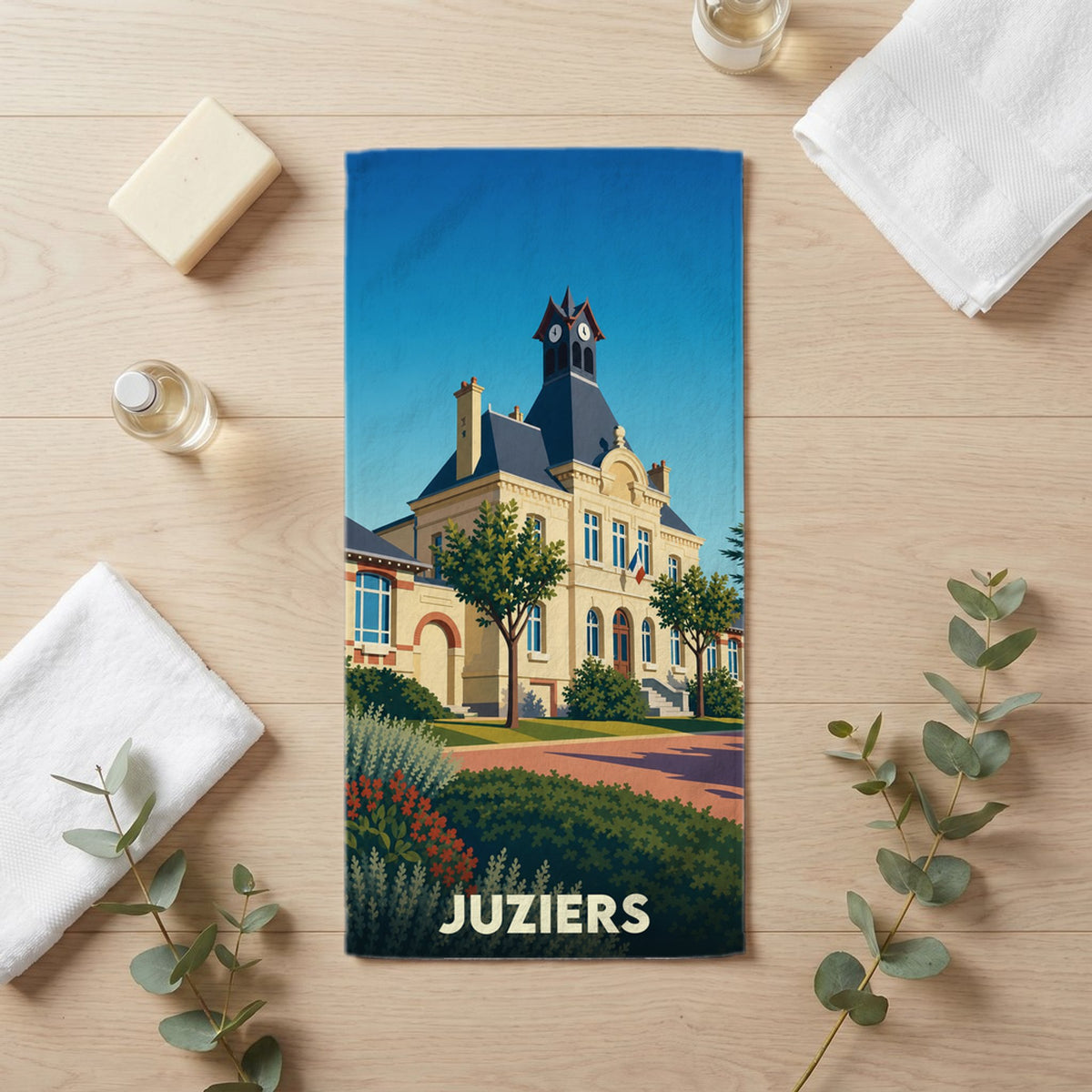 Serviette de bain 30 cm x 60 cm souvenir de Juziers