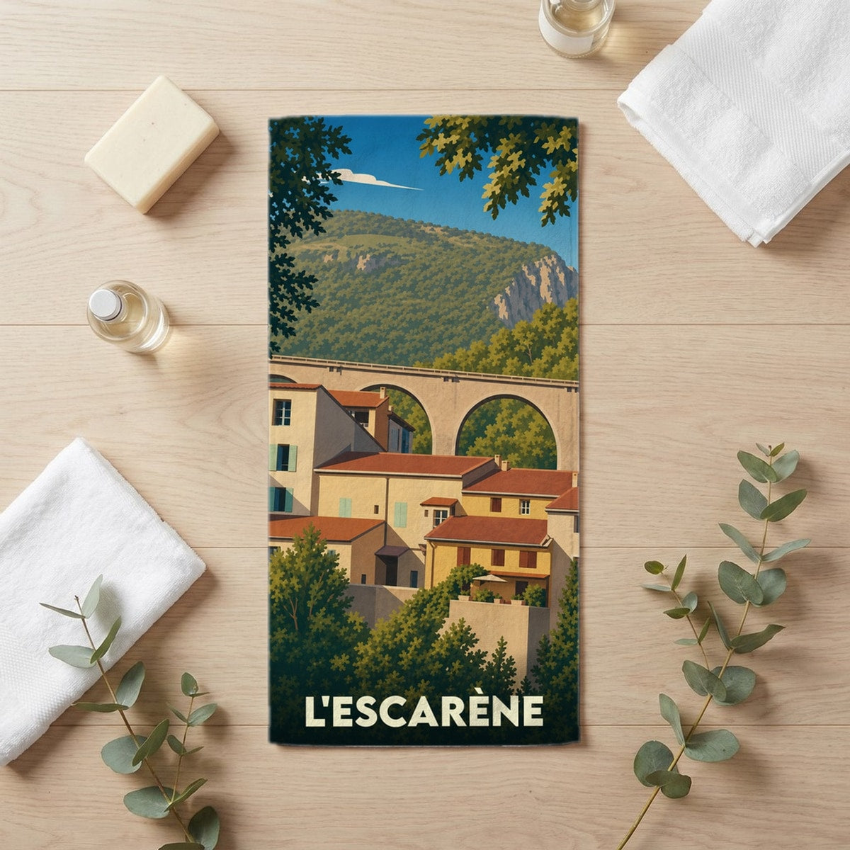 Serviette de bain 30 cm x 60 cm souvenir de L'Escarène