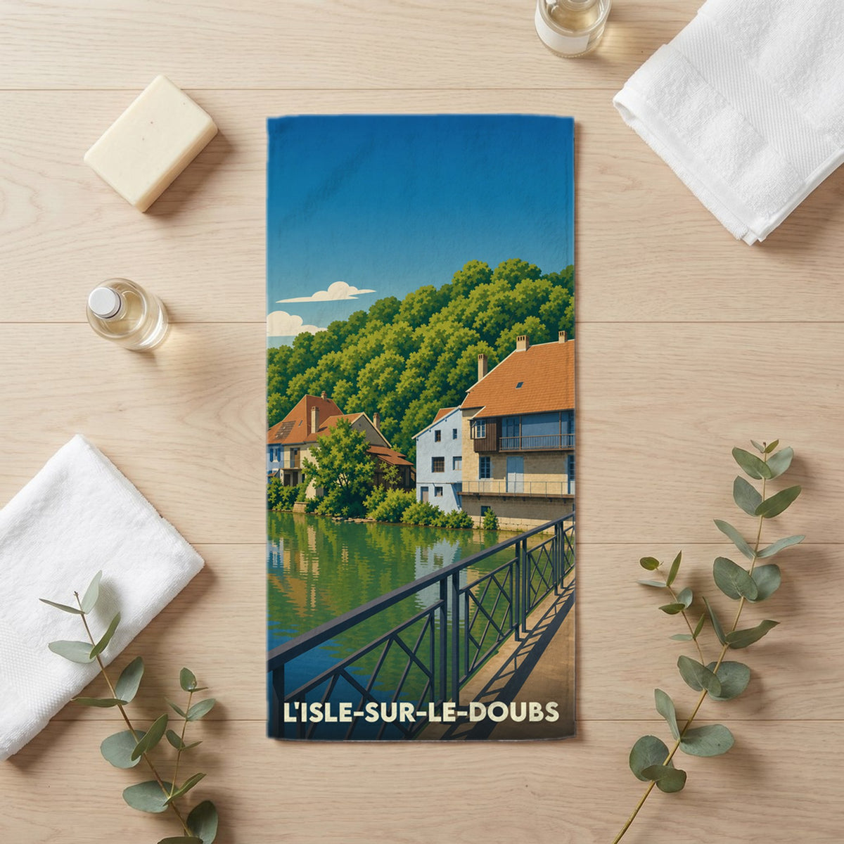 Serviette de bain 30 cm x 60 cm souvenir de L'Isle-sur-le-Doubs