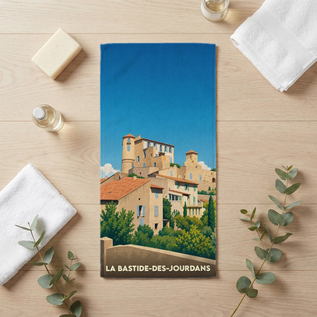 Serviette de bain 30 cm x 60 cm souvenir de La Bastide-des-Jourdans