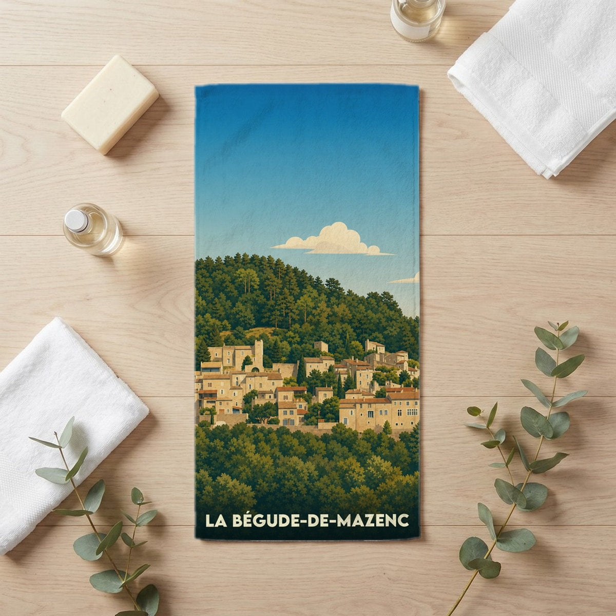 Serviette de bain 30 cm x 60 cm souvenir de La Bégude-de-Mazenc