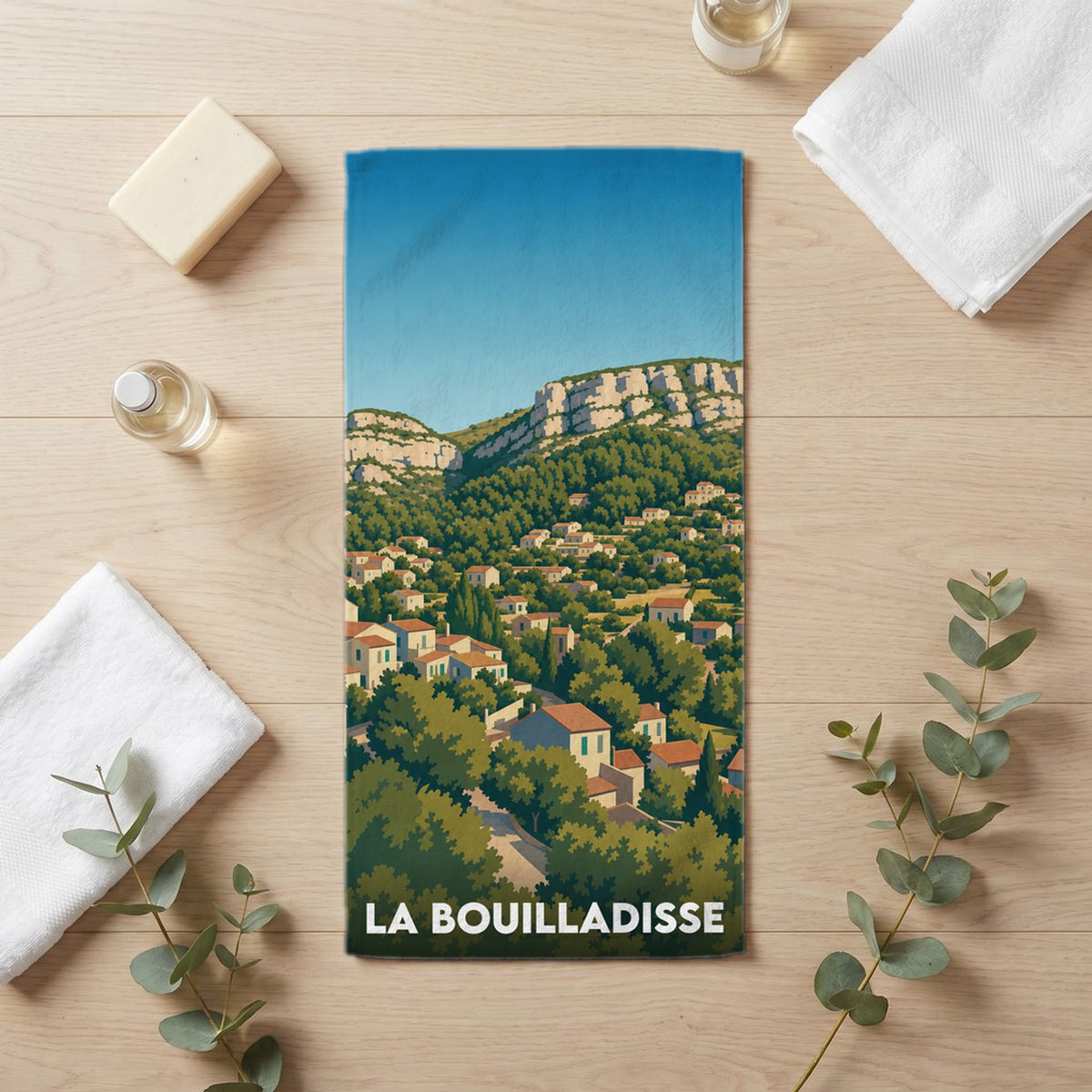 Serviette de bain 30 cm x 60 cm souvenir de La Bouilladisse